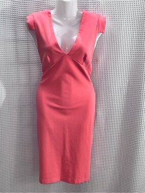 Vijo Couture Pink Plunging V-Neck Midi Bodycon Sheath Dress size large